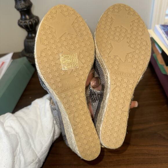 NEW Jimmy Choo Pecane Gray Silver Snake Print Wedge EU 37.5 - Picture 16 of 16